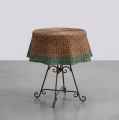 Skirted Woven Rattan Table with Green Accent for Garden & Balcony