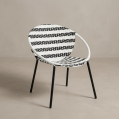 Black White Striped Rattan Round Chair Metal Legs Patio Leisure Seat