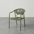 Olive green outdoor woven rope dining armchair with metal frame
