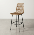 Modern Woven Bar Chair Grid Back Design with Footrest for Patio and Kitchen Island