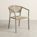 Sage Green Aluminum Frame Dining Chair with Natural Rope Weave Seat & Back