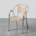 Aluminum Frame Outdoor Armchair with Light Wood-Look Slats