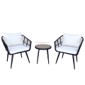  3 Pieces Wicker Chair Set w/plastic wood Table Gray Outdoor Patio Furniture Wicker Rattan Modern Conversation Chat Seating