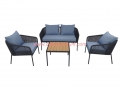 4 Pieces Outdoor Patio Furniture Set All Weather PE Wicker L-Shaped Corner Patio Sofa Set w/Soft Cushions Sectional Conversation Couch Set w/Glass Table Suitable Balcony