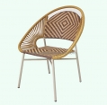 French Style PE Rattan Garden Patio Chair with Steel Frame Sklum Contrast Color Weaving PE Rattan Outdoor Chair