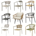 Guangzhou Factory Wholesale Aluminium Rustless Frame Wicker Rope Curved Patio Dining Arm Chair