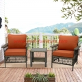 Outdoor Patio Furniture Set 3 Pieces All Weather Outdoor Garden Sofa Set Manual Weaving Wicker Rattan Patio Conversation Set Backyard Porch