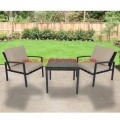 3 Pieces Rattan Garden Outdoor Furniture PE Wicker 2 Sofa Chairs with Cushions and Square Coffee Table with Tempered Glass Patio Conversation Set 