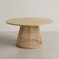 Natural Beige Wicker Armchair with Diamond Lattice Back & Curved Frame