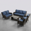 Skirted Woven Rattan Table with Green Accent for Garden & Balcony