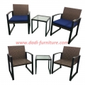 3-PieceRattan Bistro Set Chair with Thick Cushions and Glass Top Coffee Table